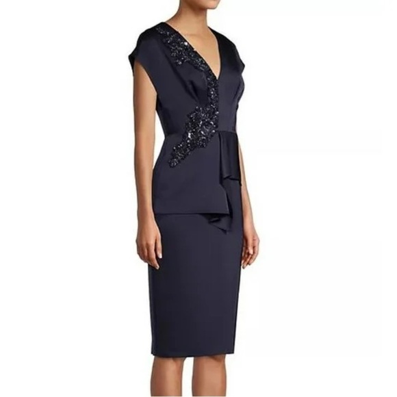Aidan Mattox Dresses & Skirts - Aidan Mattox- NWT Navy V-Neck Cap Sleeve Beaded Cocktail Mini Dress
